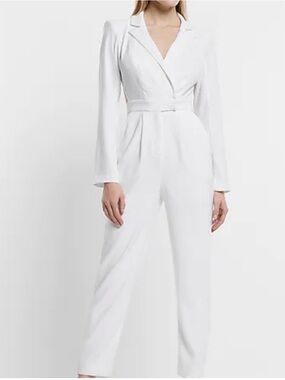 White Tailored Jumpsuit with Belted Waist and Open Back